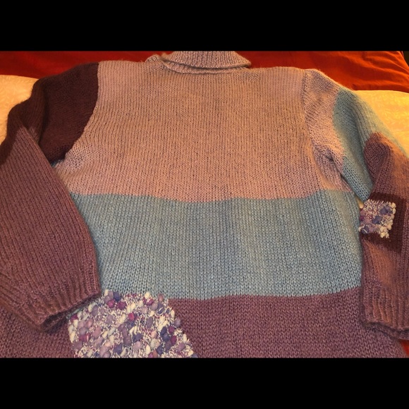 COPY - Hand Knit Cardigan Sweater Purple Multi Color XL - Picture 8 of 8